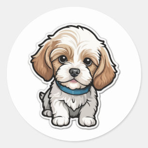 Adorable Cavachon Puppy Sticker: Cute Mixed Breed Classic Round Sticker