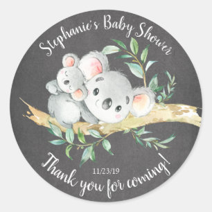 Adorable Chalkboard Koala Bear Baby Shower Favour Classic Round Sticker