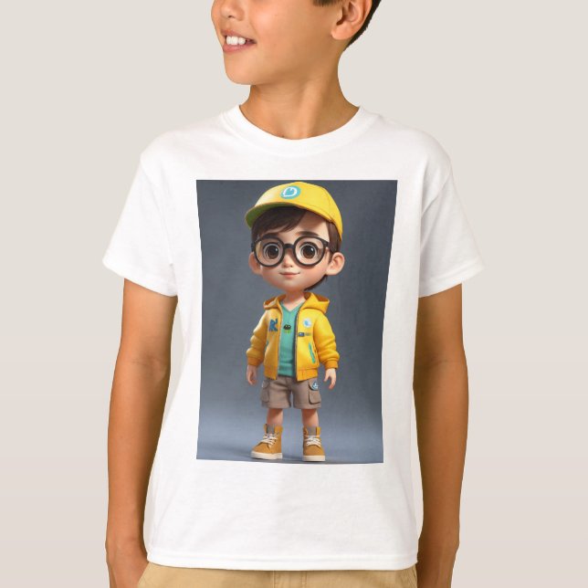 "Adorable Charm: Boy Sticker Tee" T-Shirt (Front)
