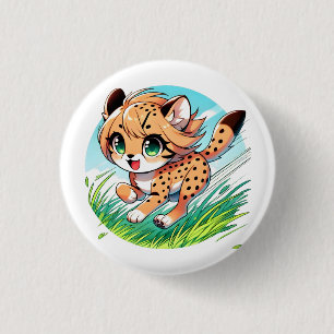 Adorable cheetah cub running playfully 3 cm round badge
