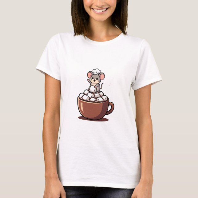 Adorable Chef Mouse Waving from a Marshmallow T-Shirt (Front)
