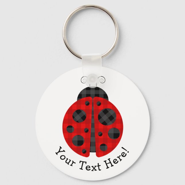 Adorable chequered plaid ladybug graphic icon key ring (Front)