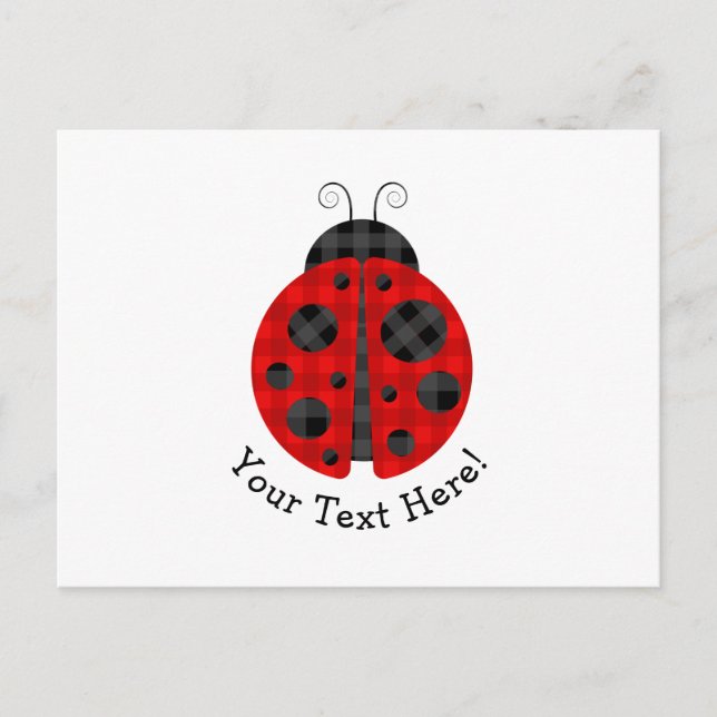 Adorable chequered plaid ladybug graphic icon postcard (Front)