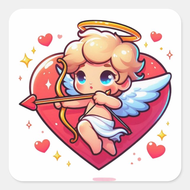 Adorable Cherub Cupid's Romantic Aim  Square Sticker (Front)