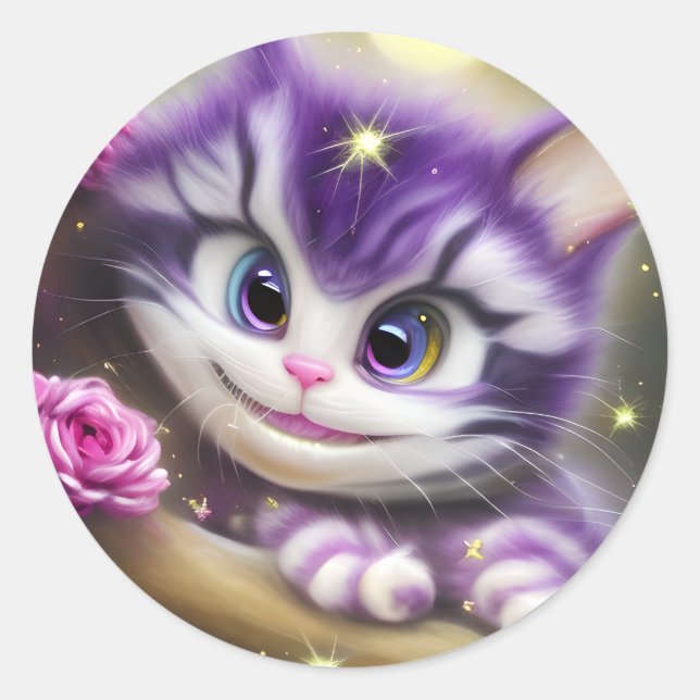 Adorable Cheshire Kitten Classic Round Sticker (Front)