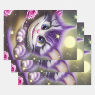 Adorable Cheshire Kitten Wrapping Paper Sheet
