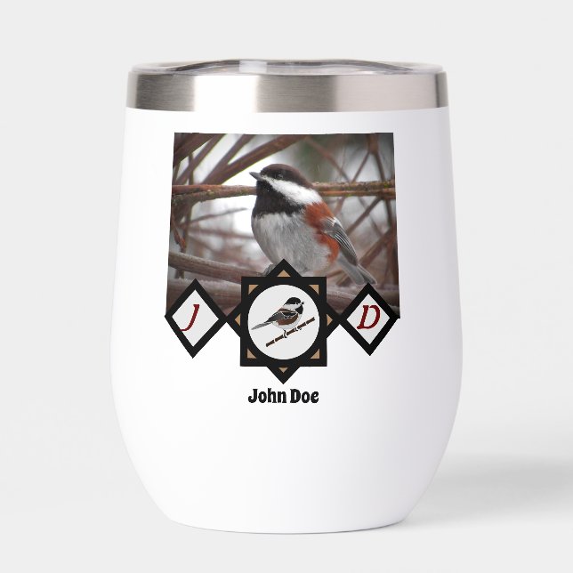Adorable Chestnut Backed Chickadee Monogram Photo (Back)