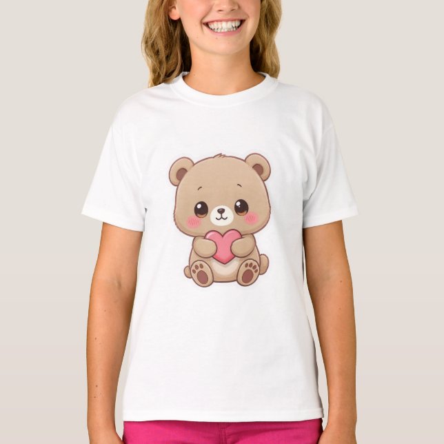 Adorable Chibi Bear with Heart  T-Shirt (Front)
