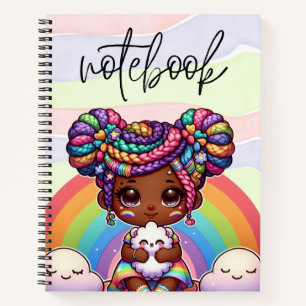 Adorable Chibi Girl with Rainbow braids Notebook