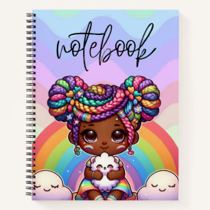 Adorable Chibi Girl with Rainbow braids Notebook