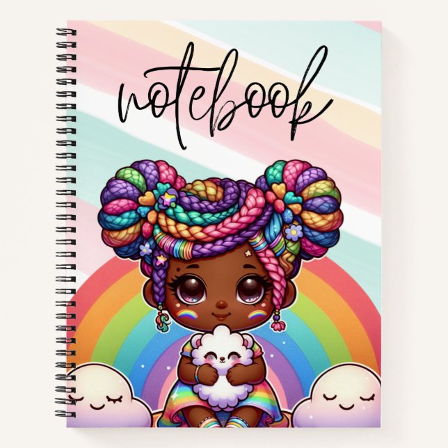 Adorable Chibi Girl with Rainbow braids Notebook (Front)