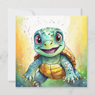 Adorable Chibi Sea Turtle Under the Sea