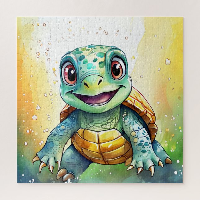 Adorable Chibi Sea Turtle Under the Sea  Jigsaw Puzzle (Vertical)