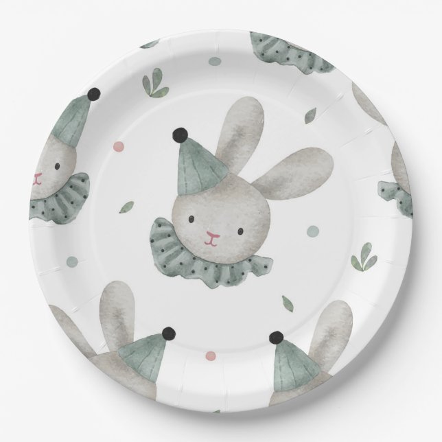 Adorable Chic Bunny Rabbit Rustic Paper Plate (Front)