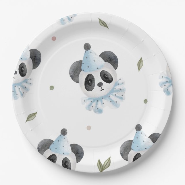 Adorable Chic Panda Bear Rustic Paper Plates (Front)