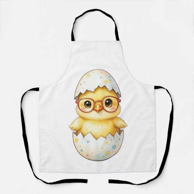 Adorable Chick in Glasses Easter Mimosa Art Apron (Front)