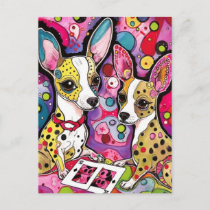 Adorable Chihuahua dogs playing cards Postcard