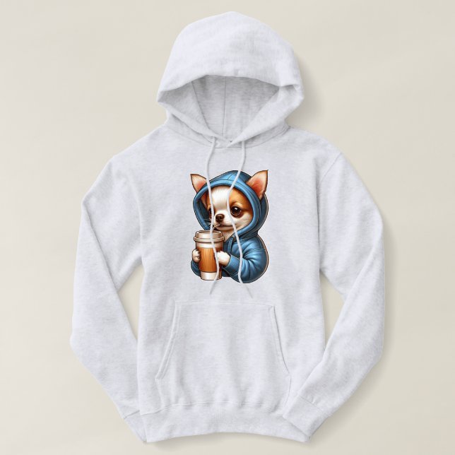 Adorable Chihuahua Drinking Coffee from Cup Hoodie (Design Front)