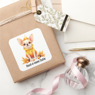 Adorable Chihuahua Puppy in Candy Corn Costume Square Sticker