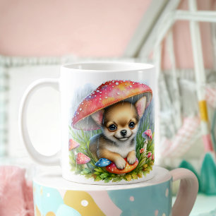 Adorable Chihuahua Puppy Under Mushroom Umbrella Coffee Mug