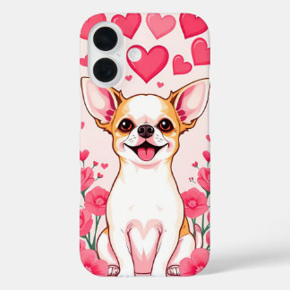 Adorable Chihuahua With Pink Hearts iPhone 16 Case