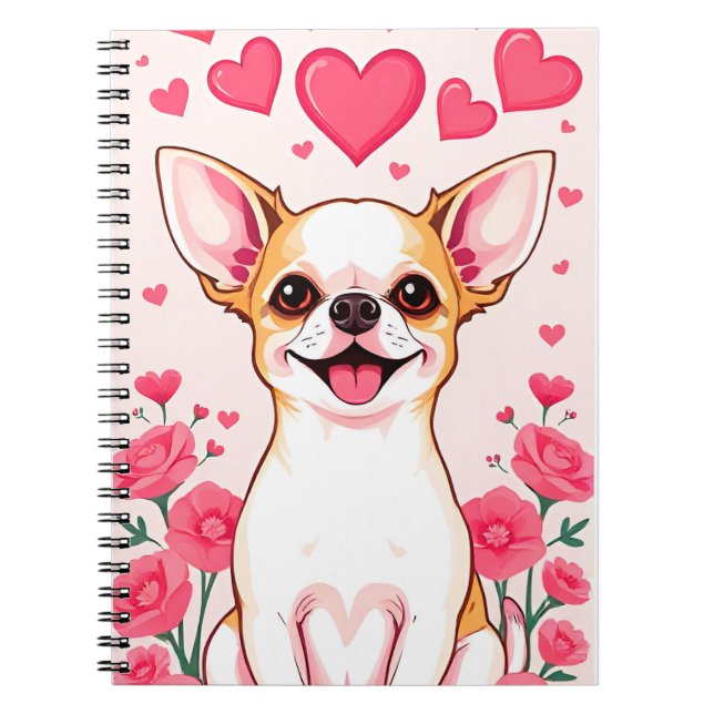Adorable Chihuahua With Pink Hearts Notebook (Front)
