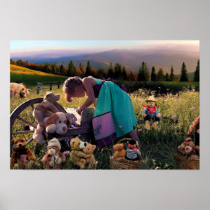 Adorable Child Outside with Toys Poster