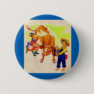 adorable children with adorable cow 6 cm round badge