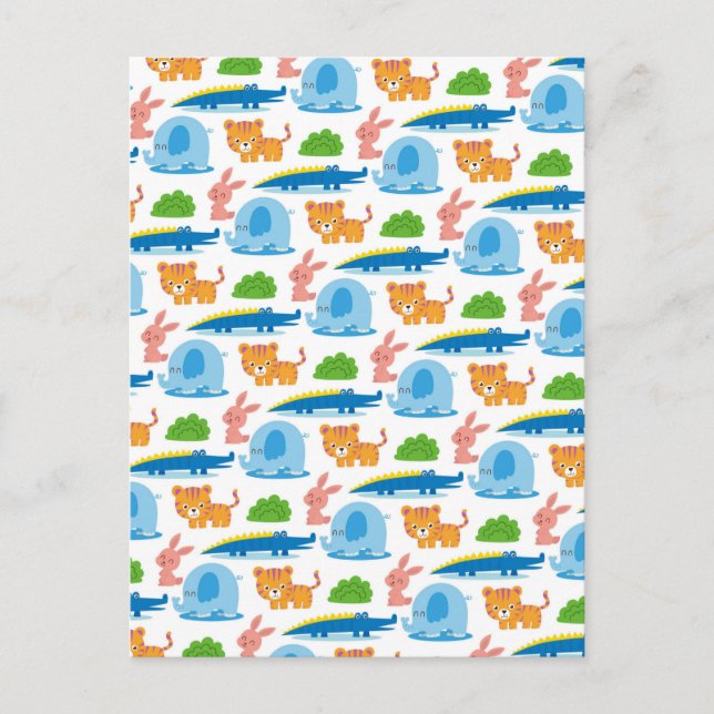 Adorable Children's Animal Jungle Pattern Postcard (Front)