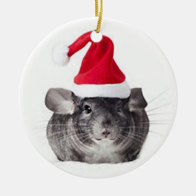 Adorable Chinchilla Santa Model Ceramic Tree Decoration (Front)