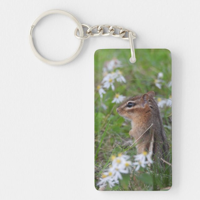 Adorable Chipmunk in flowers Key Ring (Front)