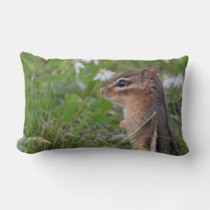 Adorable Chipmunk in flowers Lumbar Cushion