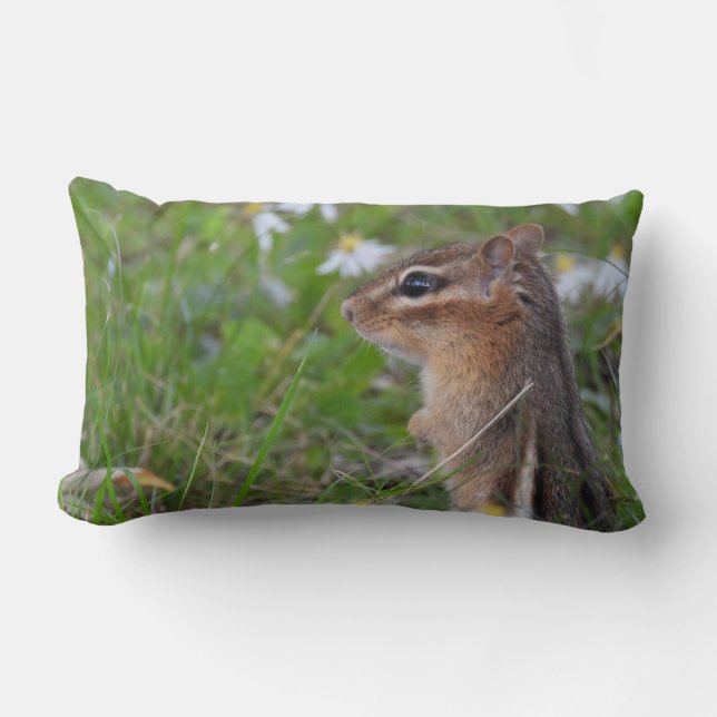 Adorable Chipmunk in flowers  Lumbar Cushion (Front)