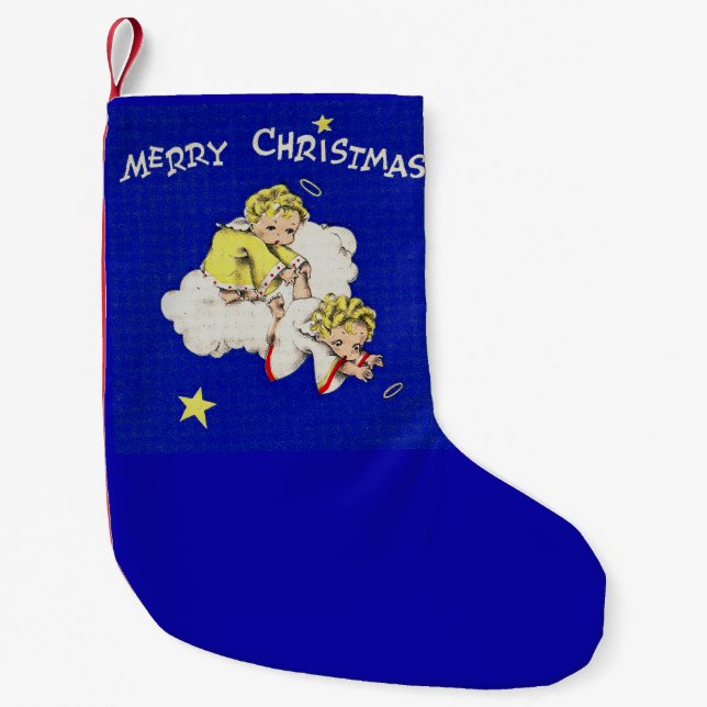 adorable Christmas angels one losing his halo Small Christmas Stocking (Front)