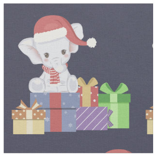 Adorable Christmas Baby Elephant  Fabric