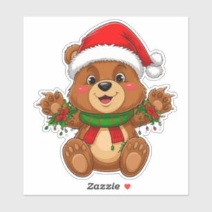 Adorable Christmas Bear With Santa Hat