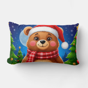 Adorable Christmas Bear With Santa Hat Lumbar Cushion