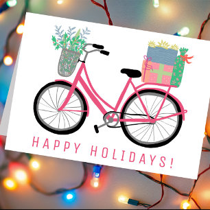 Adorable Christmas Bicycle Cute Pink Holiday Xmas Card