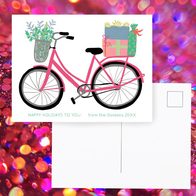 Adorable Christmas Bicycle Gifts CUSTOM HOLIDAY Postcard (Adorable Christmas Bicycle Gifts Pink Cute CUSTOM HOLIDAY Postcard
)
