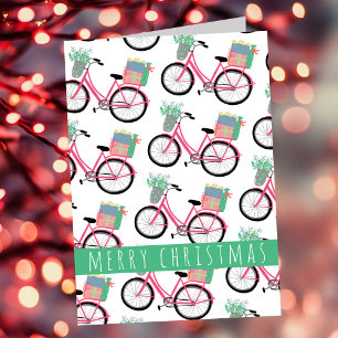 Adorable Christmas Bicycle Holiday Cute Girly Pink Card