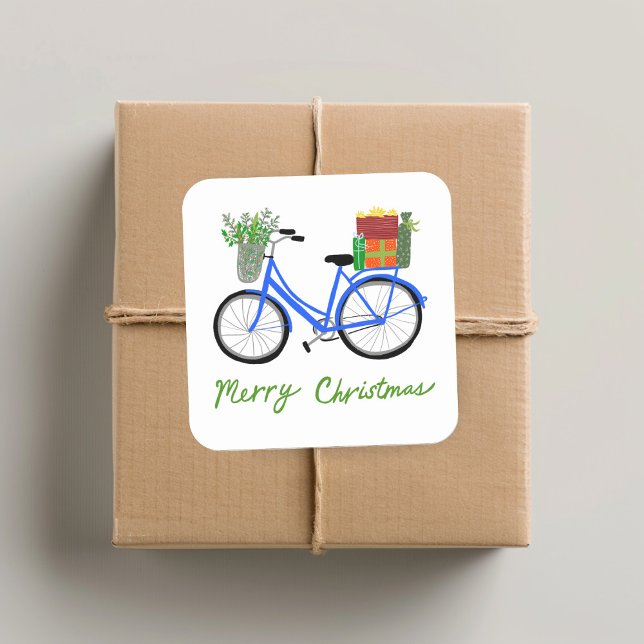 Adorable Christmas Bicycle Holiday Xmas Gifts Square Sticker (Adorable Christmas Bicycle Holiday Xmas Gifts Square Sticker
)