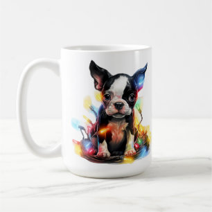 ADORABLE CHRISTMAS BOSTON TERRIER PUPPY DOG COFFEE MUG