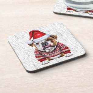 Adorable Christmas Bulldog Woof Word Art Coaster