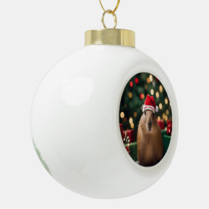 Adorable Christmas Capybara, Ceramic Ball Christmas Ornament