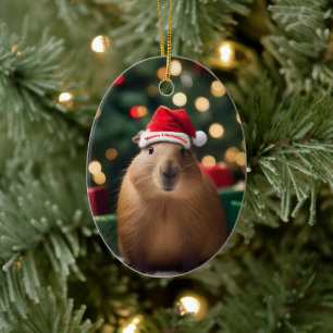Adorable Christmas Capybara,  Ceramic Tree Decoration