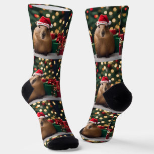 Adorable Christmas Capybara, Crew Socks