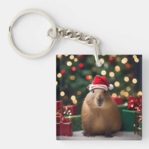 Adorable Christmas Capybara, Key Ring