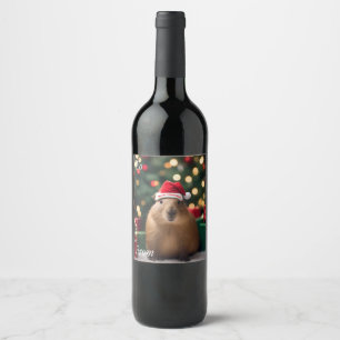 Adorable Christmas Capybara, Wine Label
