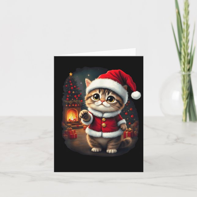 Adorable Christmas Cat Santa Claus Lovely Xmas Kit Card (Front)