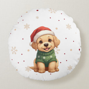Adorable Christmas Dog - Festive Puppy Christmas Round Cushion